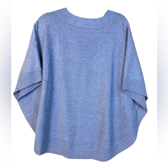 Blue Knit Poncho with Bow Detail Talbots L - Picture 2 of 7
